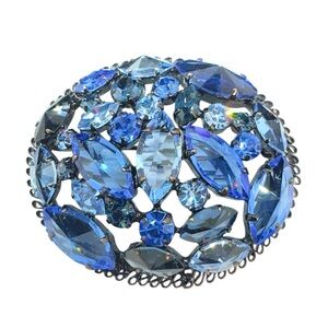 Vintage Hallmarked Austria Shades Of Sapphire Blue Glass Brooch